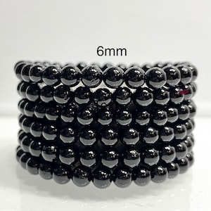 Pulsera elástica de turmalina negra natural de 6 mm y 7,5 pulgadas para curación con cristales, venta al por mayor, 6 unidades
