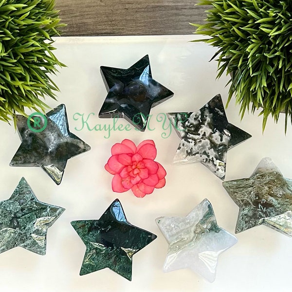 Wholesale Lot 10 PCs Natural Moss Agate Crystal Stars Healing Energy