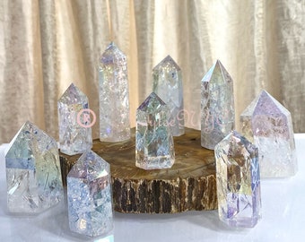 Wholesale Lot 1 Lb Angel Aura Fire & Ice Quartz Obelisk Tower Point Crystal Natural Energy