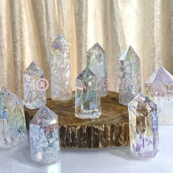 Wholesale Lot 1 Lb Angel Aura Fire & Ice Quartz Obelisk Tower Point Crystal Natural Energy