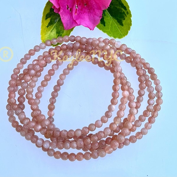 Wholesale Lot 6 Pcs Natural Peach Moonstone 4mm 7.5” Crystal Healing Stretch Bracelet