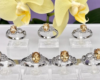 Wholesale Lot 7 pcs Faceted Citrine Stainless Steel Rings 6x8mm