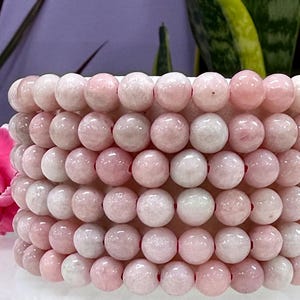 Wholesale 6 Pcs 6mm Pink Opal Natural Crystal Healing Stretch Bracelet 7.5"
