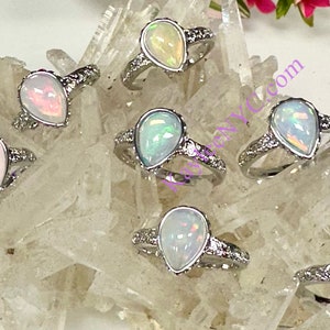 Wholesale Lot 7 pcs Natural Ethiopian Opal Ring White Bronze image 1