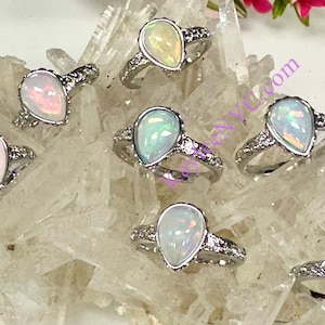 Wholesale Lot 7 pcs Natural Ethiopian Opal Ring White Bronze image 1