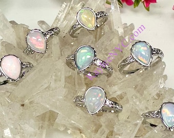 Wholesale Lot 7 pcs Natural Ethiopian Opal Ring White Bronze