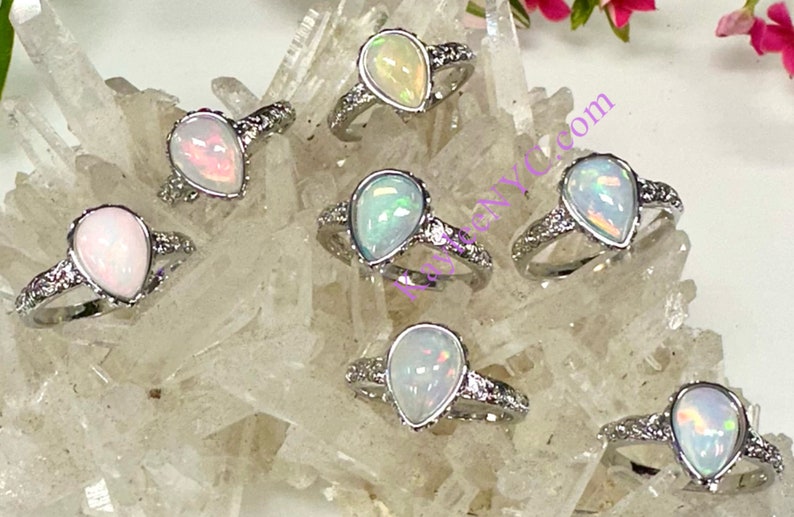 Wholesale Lot 7 pcs Natural Ethiopian Opal Ring White Bronze image 1