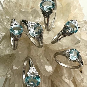 Wholesale Lot 6 pcs Natural Aquamarine Ring White Bronze