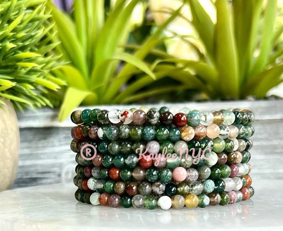 Askari ハンドメイドブレスレット10mm16cm Wholesale 6 Pcs 4mm Indian Moss Agate Natural Crystal Healing