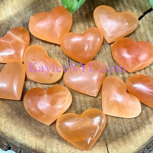 Wholesale Lot 12 pcs Natural Peach Selenite aka Satin Spar Heart Crystal Healing Energy ~6cm