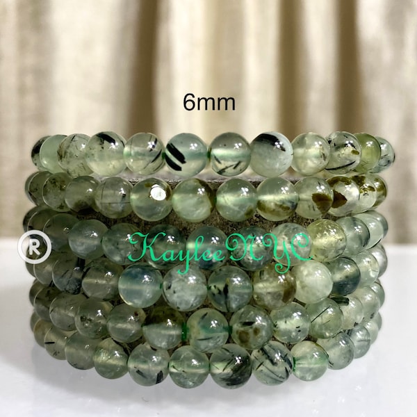 6 Stück natürliche grüne Prehnit 6mm 7,5 ''Kristall Heilung Stretch Armband