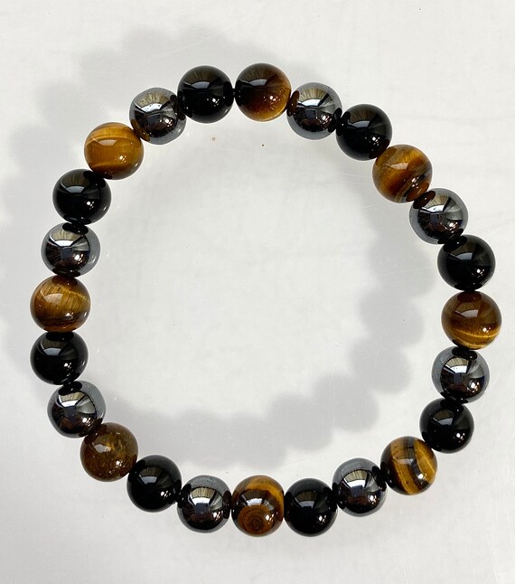 Tigers Eye Bracelet wHexagon Dyed Bone Center.