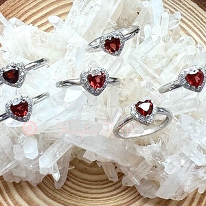 Wholesale Lot 6 pcs Natural Garnet Ring Heart White Bronze Size 7 & 8 only