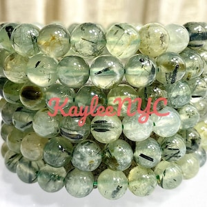 Wholesale 6 Pcs 8mm Green Prehnite Natural Crystal Healing Stretch Bracelet 7.5"