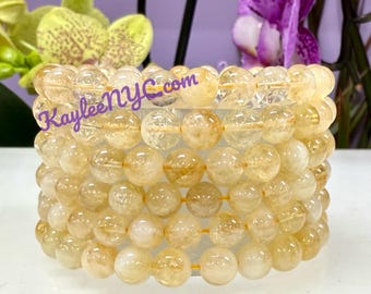 Conjunto de 6 pulseiras elásticas de cristal de citrino de 8 mm para cura, tamanho 7,5" (atacado).
