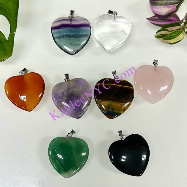Wholesale Lot 8 Pcs Natural Crystal Heart Pendant Healing Energy