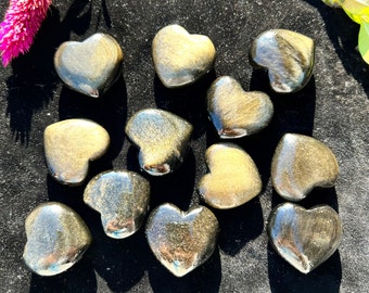 Wholesale Lot 12 Pcs Natural Gold Sheen Obsidian Heart 1”-1.25” Nice Quality