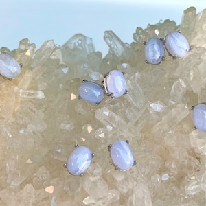 Lote atacado 5 pares de brincos de ágata de renda azul natural prata esterlina (925) 5x7mm