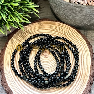 Wholesale 6 Pcs 4mm Gold Sheen Obsidian Natural Crystal Healing Stretch Bracelet 7.5"