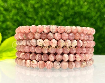 Wholesale Lot 6 Pcs  Natural Rhodochrosite 5mm 7.5” Crystal Healing Stretch Bracelet