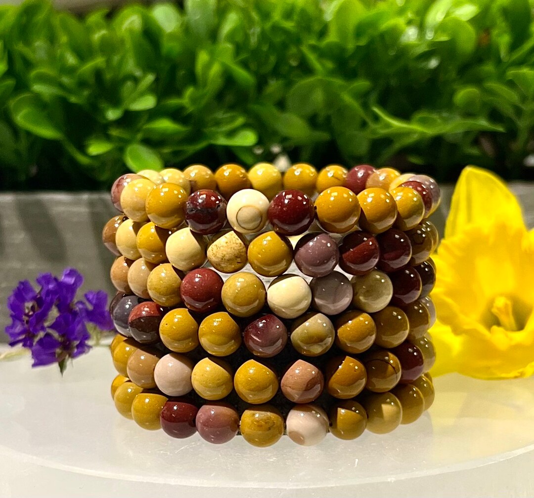 Wholesale Lot Of 6 Natural Mookaite Crystal Stretch Bracelets – 4mm Beads, 7.5" Red Stone