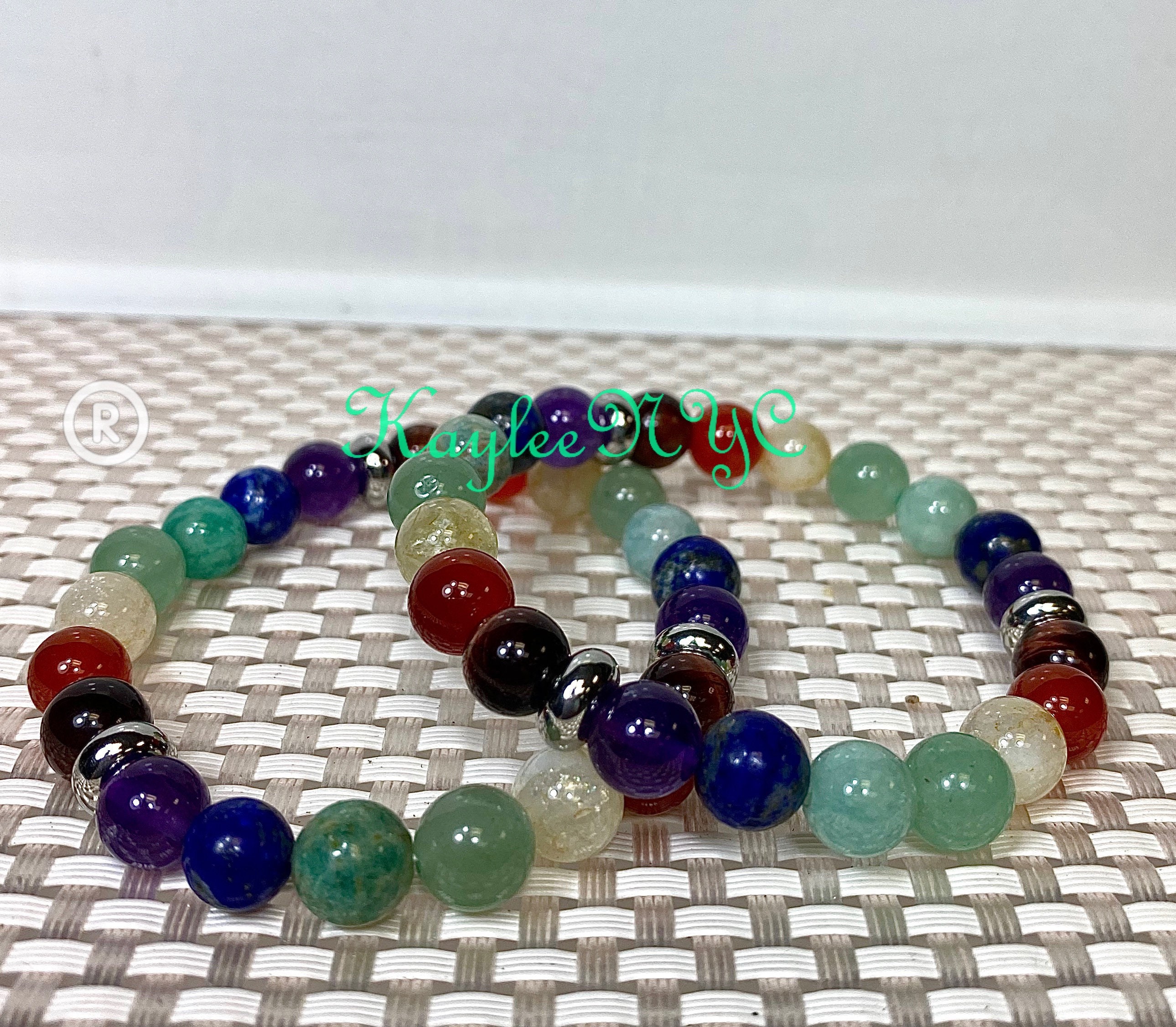 UEUC Bracciale Chakra Per Donna Con Cristalli 8 Mm – 7 Pietre Per L'Equilibrio Energetico – Bracciale Elastico Da Meditazione E Yoga (18,5 Cm) – Confezione Da 2