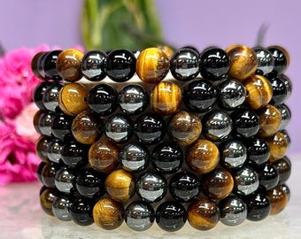 Wholesale 6 Pcs 8mm Protection Natural Crystal Healing Stretch Bracelet 7.5"