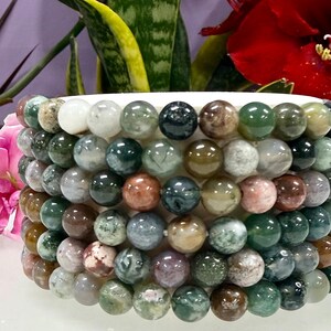 Wholesale 6 Pcs 6mm Indian Moss Agate Natural Crystal Healing Stretch Bracelet 7.5"