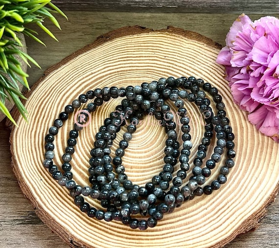 Bracelet En Pierre Naturelle Larvikite Polie - Perles 6mm - Gris - Sans Fermoir (à Nouer)