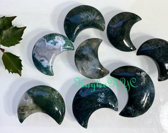 Wholesale Lot 8 Pcs Natural Moss Agate Crystal Moon Healing Energy