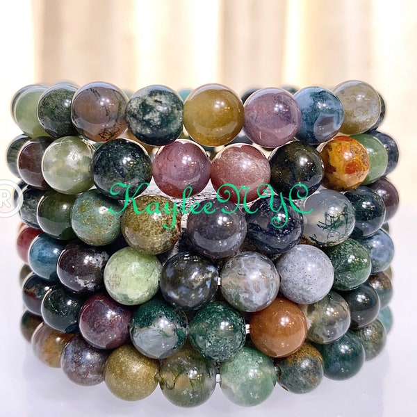 Wholesale 6 Pcs Natural Indian Moss Agate 8mm 7.5” Crystal Healing Stretch Bracelet