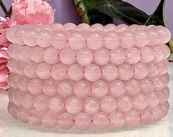 Wholesale 6 Pcs 6mm Rose Quartz Natural Crystal Healing Stretch Bracelet 7.5"