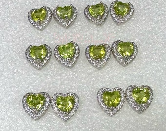 Wholesale Lot 6 Pairs Natural Peridot Heart Sterling Silver(925) Earring Studs