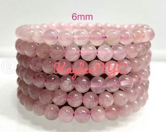 Wholesale 6 Pcs Natural Rose Quartz 6mm 7.5” Crystal Healing Stretch Bracelet