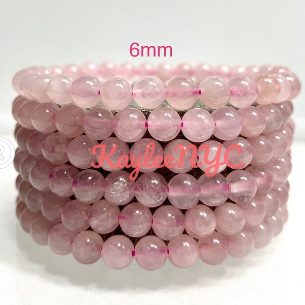 Wholesale 6 Pcs Natural Rose Quartz 6mm 7.5” Crystal Healing Stretch Bracelet