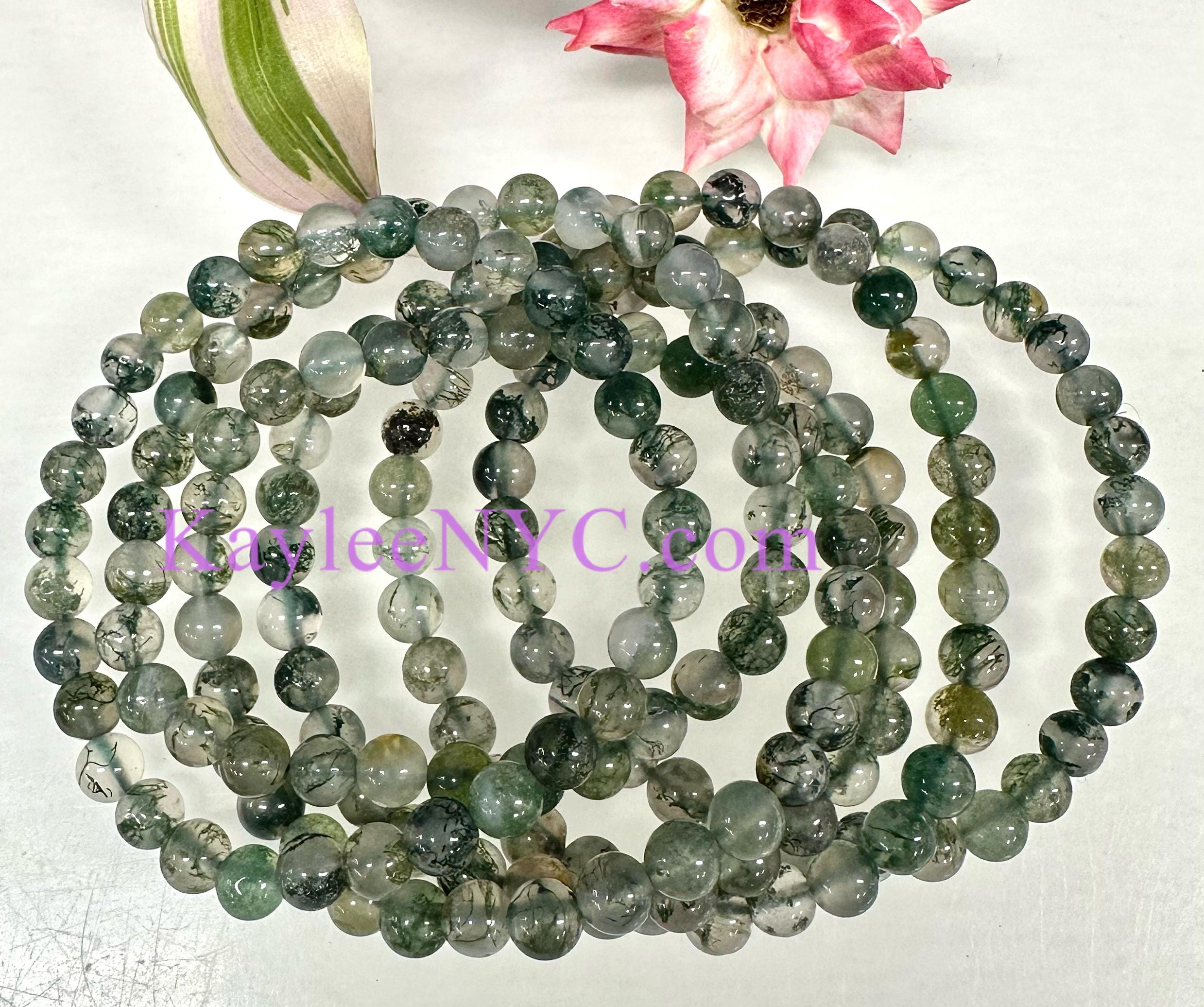 thumbnail image 2 of Wholesale Lot 6 Pcs – Natural Indian Moss Agate 6mm Crystal Stretch Bracelets (7.5 Inch) 2 of 6