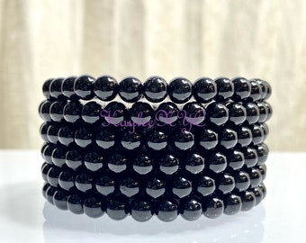 Wholesale Lot 6 Pcs Black Onyx 6mm 7.5” Crystal Healing Stretch Bracelet