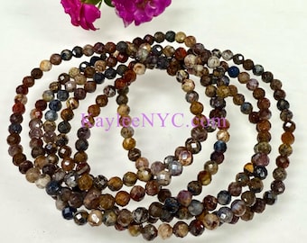 Lote de 6 pulseras elásticas de pietersita facetada de 4 mm y 19 cm para curación de cristales naturales.