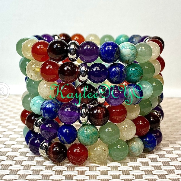 Wholesale 6 Pcs Natural Chakra Bracelet 8mm 7” Healing Energy Crystal