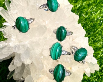 Wholesale Lot 6 pcs Natural Malachite Ring White Bronze