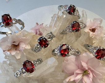 Wholesale Lot 7 pcs Faceted Natural Garnet Stainless Steel(316) Rings 6x8mm