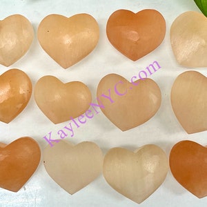 Wholesale Lot 12 pcs Natural Peach Selenite aka Satin Spar Heart Crystal Healing Energy ~4cm