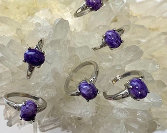 Wholesale Lot 6 pcs Natural Charoite Ring White Bronze