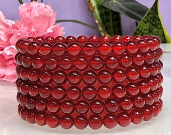 Wholesale 6 Pcs 6mm Carnelian Natural Crystal Healing Stretch Bracelet 7.5"