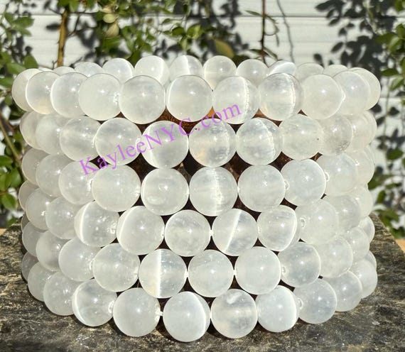 Wholesale 6 Pcs 8mm Selenite (Satin Spar) Natural Crystal Stretch Bracelet 7.5"