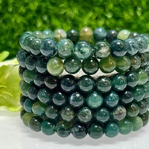 Wholesale Lot 6 Pcs Natural Moss Agate 8mm 7.5” Crystal Healing Stretch Bracelet