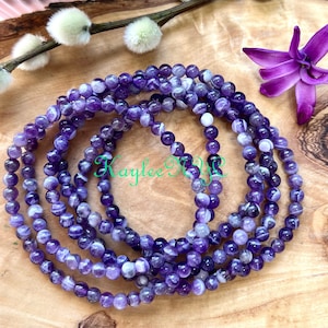 Wholesale Lot 6 Pcs Natural Chevron Amethyst 4mm 7.5” Crystal Healing Stretch Bracelet