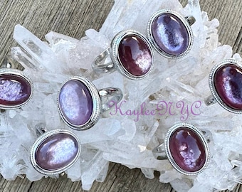 Wholesale Lot 7 Pcs Natural Purple Mica Lepidolite White Bronze rings