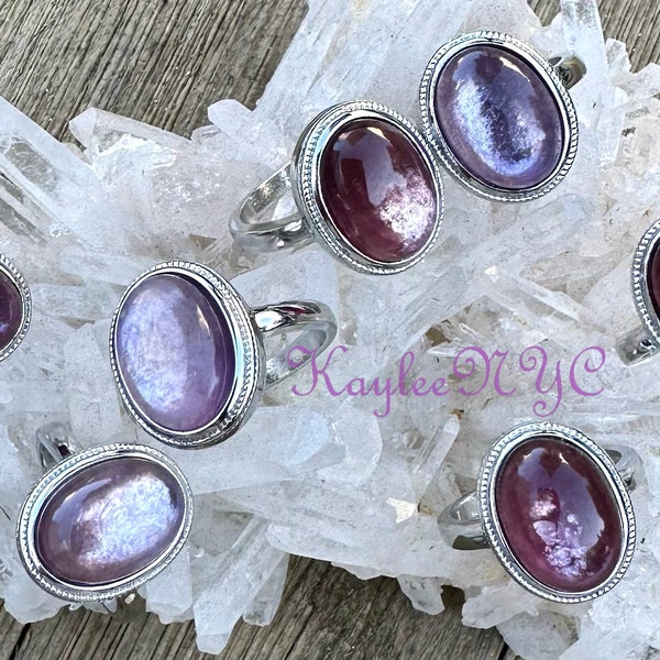 Wholesale Lot 7 Pcs Natural Purple Mica Lepidolite White Bronze rings