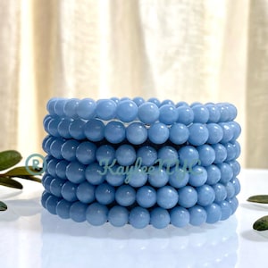 Wholesale 6 Pcs Natural Angelite 6mm 7.5” Crystal Healing Stretch Bracelet